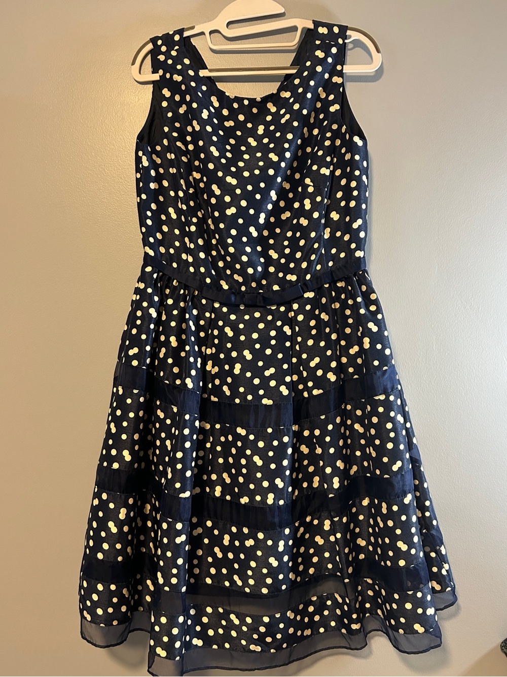Taylor Navy and Ivory Polka Dot Party Dress